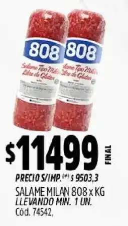 Supermercados Yaguar 808 salame tipo milano oferta