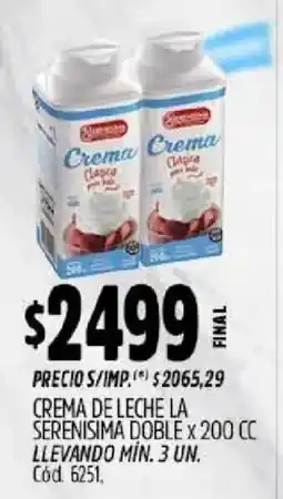Supermercados Yaguar La serenisima crema de leche doble oferta