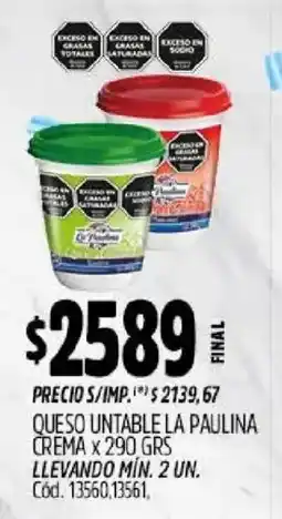 Supermercados Yaguar La paulina queso untable crema oferta