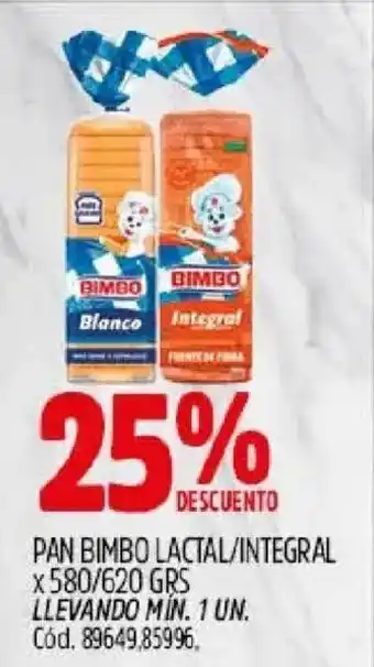 Supermercados Yaguar Bimbo pan lactal/integral oferta