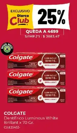 Diarco Colgate dentífrico luminous white brillant oferta
