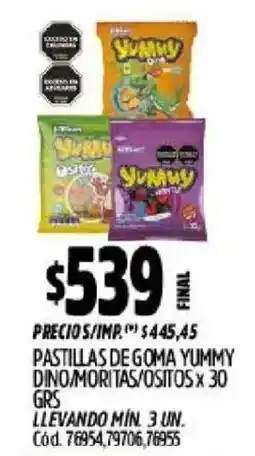 Supermercados Yaguar Yummy pastillas de goma dino moritas/ositos oferta
