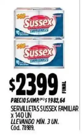 Supermercados Yaguar Sussex servilletas familiar oferta