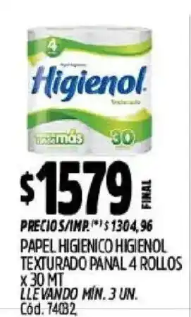 Supermercados Yaguar Higienol papel higienico texturado panal oferta