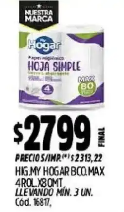 Supermercados Yaguar Hogar papel higiénico hoja simple oferta