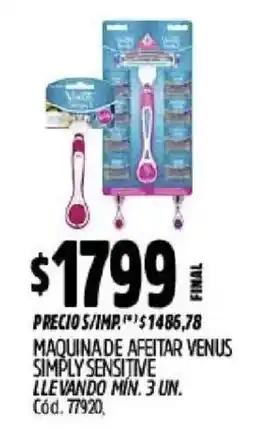 Supermercados Yaguar Venus maquina de afeitar simply sensitive oferta