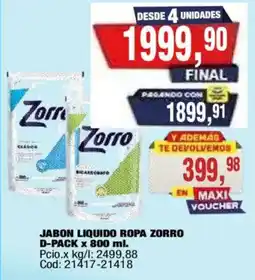 Maxiconsumo Zorro jabon liquido ropa oferta