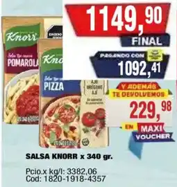 Maxiconsumo Knorr salsa tipo pomarola y pizza oferta