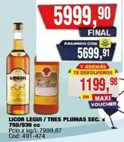 Maxiconsumo Legui licor tres plumas sec oferta
