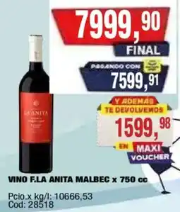 Maxiconsumo F.la anita vino malbec oferta