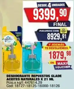 Maxiconsumo Glade desodorante repuestos aceites naturales oferta