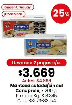 Coto Conaprole manteca saladasin sal oferta