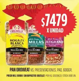 Supermercados Vea Oroweat vs. presentaciones pan paq. oferta