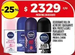 Supermercados DIA Nivea - desodorante roll on active dry / black&white men / protect & care / pearl & beauty oferta