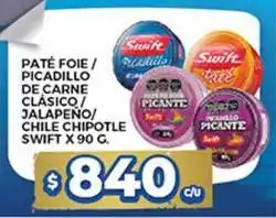 Supermercados DIA Swift - paté foie / picadillo de carne clásico / jalapeño / chile chipotle oferta