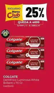 Diarco Colgate - dentifrico luminous white brilliant x 70 gr. code:25453 oferta