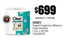 Diarco Okey - papel higiénico blanco hoja simple 1 un. x 50 mt. cód:26412 oferta