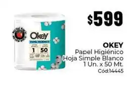 Diarco Okey - papel higienico hoja simple blanco 1 un. x 50 mt. cód:14445 oferta