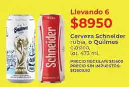 Supermercados Vea Schneider cerveza rubia o Quilmes clásica oferta