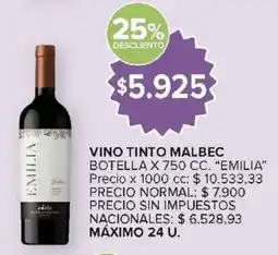 Carrefour Market Emilia vino tinto malbec oferta