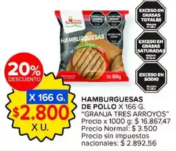 Carrefour Market Granja tres arroyos hamburguesas de pollo congeladas oferta