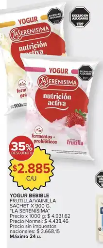 Carrefour La serenisima yogur bebible frutilla/vainilla oferta