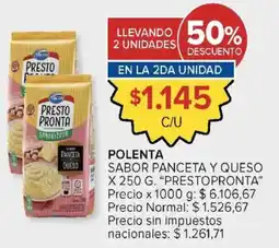 Carrefour Market Presto pronta polenta sabor panceta y queso oferta