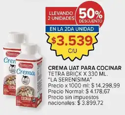 Carrefour Market La serenisima crema uat para cocinar oferta