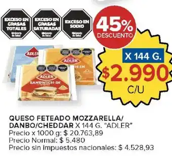 Carrefour Adler queso feteado mozzarella/danbo/cheddar oferta