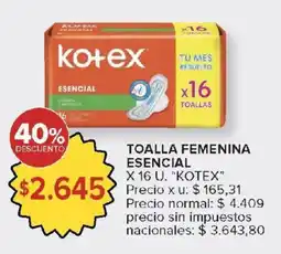 Carrefour Kotex toalla femenina esencial oferta
