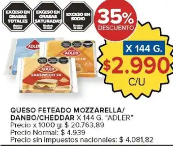 Carrefour Market Adler queso feteado mozzarella/danbo/cheddar oferta