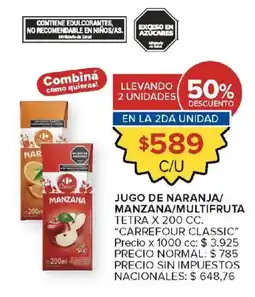 Carrefour Carrefour classic jugo de naranja manzana multifruta oferta