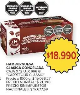 Carrefour Carrefour classic hamburguesa clásica congelada oferta