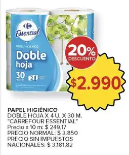 Carrefour Carrefour essential papel higiénico doble hoja oferta