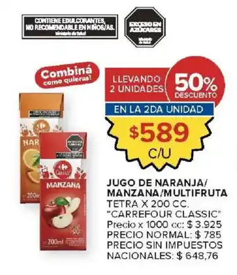 Carrefour Market Carrefour classic jugo de naranja manzana multifruta oferta