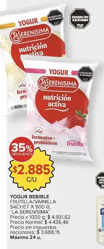 Carrefour La serenisima yogur bebible frutilla/vainilla oferta