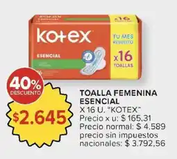 Carrefour Kotex toalla femenina esencial oferta