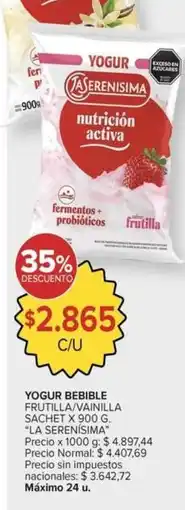 Carrefour Market Yogur bebible frutilla/vainilla sachet oferta