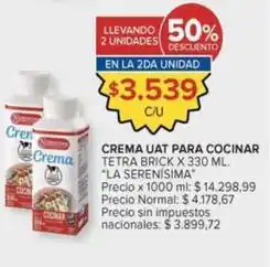 Carrefour Market La serenísima - crema uat para cocinar tetra brick oferta