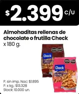 Changomas Check almohaditas rellenas de chocolate o frutilla oferta