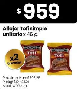 Changomas Alfajor tofi simple oferta