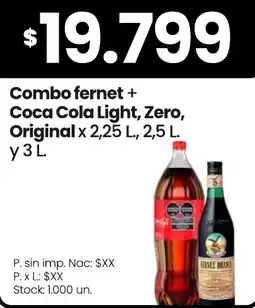 Changomas Fernet + Coca cola light, zero, original oferta