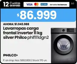 Changomas Philco lavarropas carga frontal inverter 11 kg silver oferta