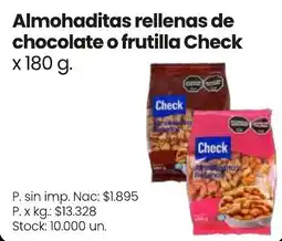 Changomas Check almohaditas rellenas de chocolate o frutilla oferta