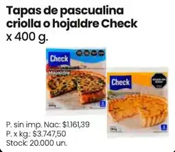 Changomas Check tapas de pascualina criolla o hojaldre oferta