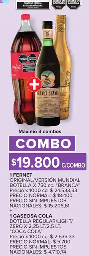 Carrefour Fernet branca 1 gaseosa cola oferta
