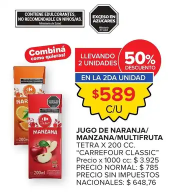 Carrefour Carrefour classic jugo de naranja manzana multifruta oferta
