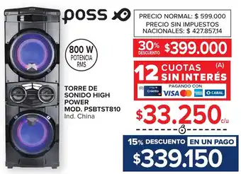 Carrefour Poss torre de sonido high power oferta