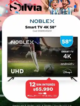 Casa Silvia Noblex smart tv 4k 58" oferta