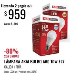 Supermercados Tadicor Akai lampara bulbo a60 10w e27 oferta